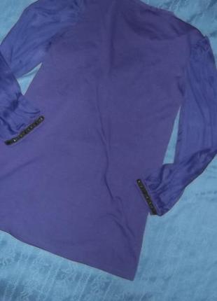 Фиолетовое платье с шифоновыми рукавами3 фото