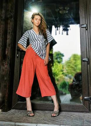 Кюлоты вискоза коттон лен шорты брюки высокая посадка прямые monsoon на резинке