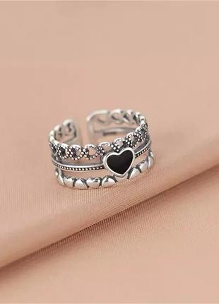 Широкое кольцо серебро 925 сердечки, каблучка срібло кільце