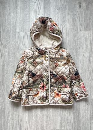 Крутая куртка стёганка на флисовой подкладке с капюшоном небольшой синтепон next 2-3года