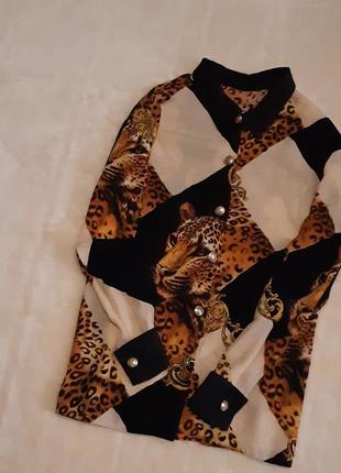 Блуза сорочка вінтаж довгий рукав леопардовий принт st michael р.16