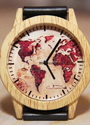 Чоловічі годинники карта світу. годинник глобус. годинник імітація дерева1 фото