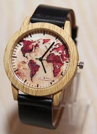 Чоловічі годинники карта світу. годинник глобус. годинник імітація дерева2 фото