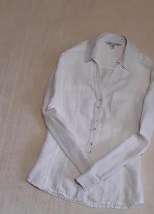 Лляна біла сорочка за фігурою силует довгий регульований рукав 100% льон laura ashley 8/101 фото