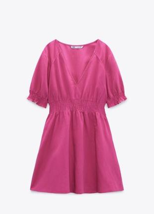 Сукня плаття платье зара лен льон міні мини фуксия фуксія5 фото
