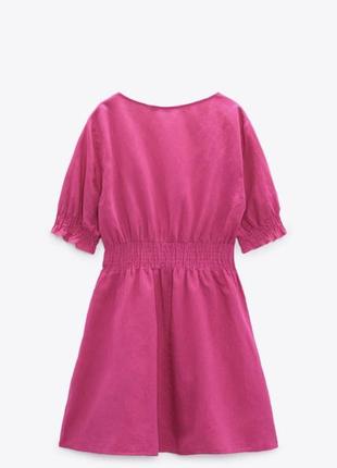 Сукня плаття платье зара лен льон міні мини фуксия фуксія6 фото