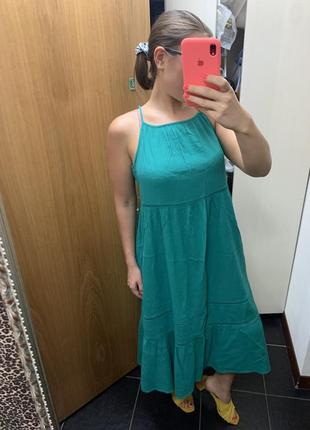 Изумрудный сарафан летний сарафан зелёное платье миди сукня плаття6 фото