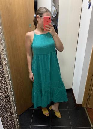 Изумрудный сарафан летний сарафан зелёное платье миди сукня плаття8 фото
