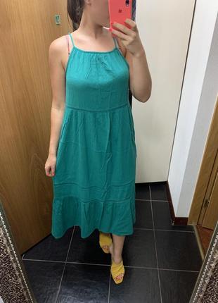 Изумрудный сарафан летний сарафан зелёное платье миди сукня плаття5 фото