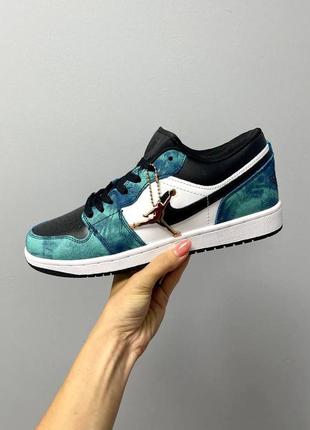 Нереальні чоловічі кросівки nike air jordan 1 retro mid low tie dye сині з бірюзовим тай дай