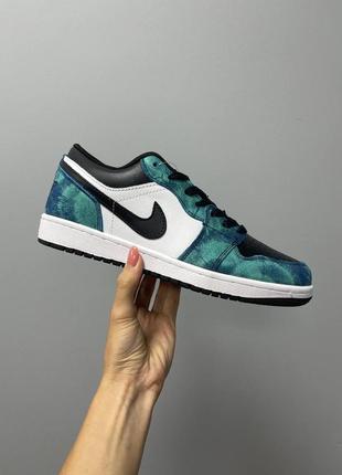 Нереальные мужские кроссовки nike air jordan 1 retro mid low tie dye синие с бирюзовым тай дай2 фото