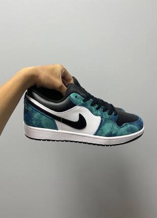 Нереальные мужские кроссовки nike air jordan 1 retro mid low tie dye синие с бирюзовым тай дай8 фото