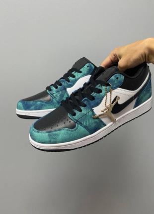 Нереальные мужские кроссовки nike air jordan 1 retro mid low tie dye синие с бирюзовым тай дай6 фото