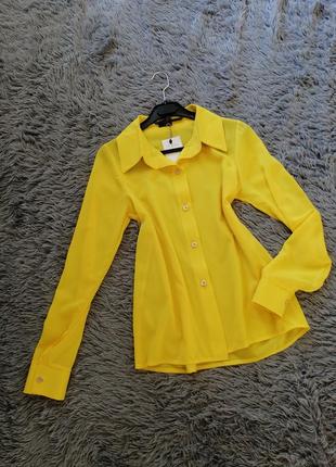 Дуже класна стильна напівпрозора блуза яскраво-жовтого кольору очень классная стильная полупрозрачна3 фото