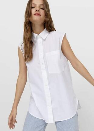 Белая рубашка без рукавов с карманом на пуговицах bershka размер xs