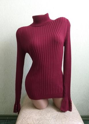 Гольф в рубчик. водолазка. свитер. манжеты клеш. вишневый, марсала, бордовый.