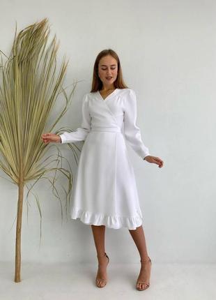 Белое стильное миди платье на запах біла сьильна міді сукня на запах3 фото