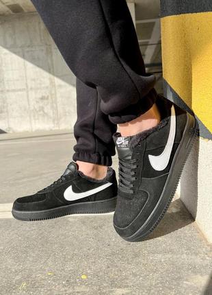 Зимние мужские кроссовки nike air force 1 black fur (мех)40-41-42-43-44-45