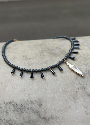 Кольє чокер з перлами з натурального каміння / кольє чокер з перлами з натуральних каменів