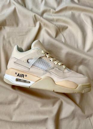 Классные женские кроссовки off white x nike air jordan 4 sp 'sail' 2.0 бежевые7 фото