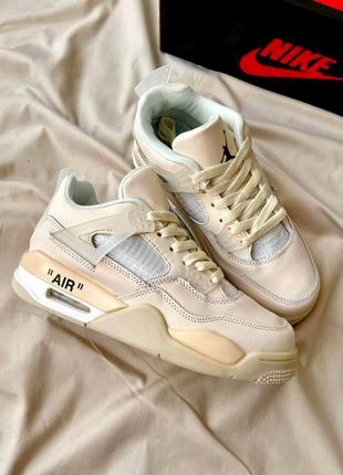 Классные женские кроссовки off white x nike air jordan 4 sp 'sail' 2.0 бежевые