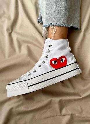 Тренд 2022 крутые женские высокие кеды comme des garçons play x converse black 2.0 белые с сердцем