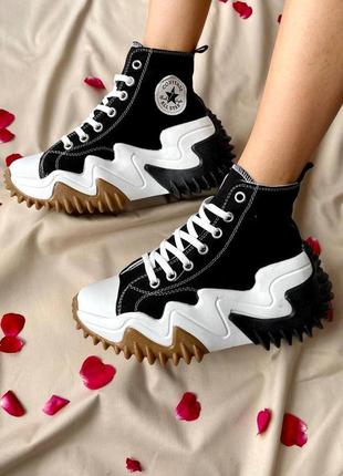 Круті жіночі високі кеди converse birds star motion black hi чорні