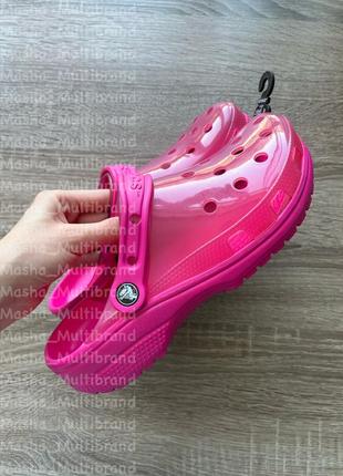 Крокси жіночі фуксія прозорі класичні crocs classic clog