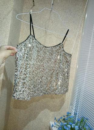 Блуза в паєтки на тонких бретелях new look