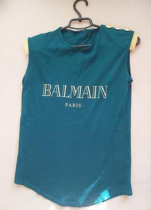 Майка balmain xs-s оригінал  темно -  зелена