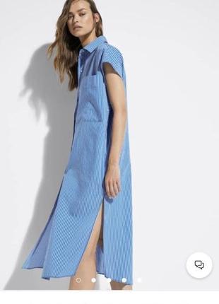 Сорочка -сукня з лиоцелла в смужку ,оверсайз вільного спадаючого крою з боків з розрізами з нової колекції massimo dutti розмір l3 фото