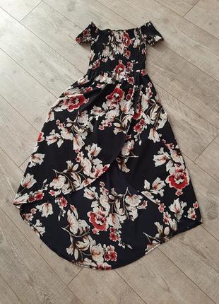 💙💛asos zara mango bershka h&m, c&a george довгий святковий сарафан з відкритими плечима сукня сукня міді в квітковий принт р. s - m1 фото