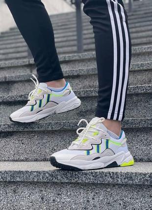 Отличные мужские кроссовки adidas ozweego white yellow blue ukraine белые с жёлто-синим1 фото