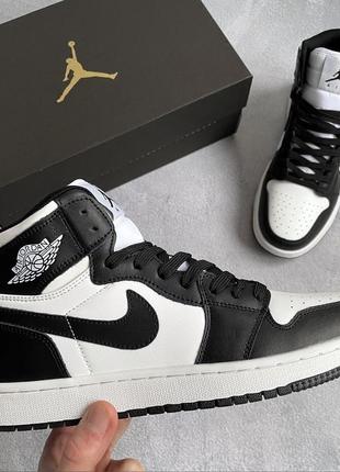 Жіночі високі шкіряні кросівки nike air jordan 1 retro mid black #найк