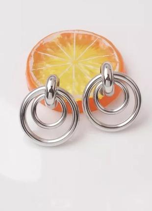 Нові сріблясті сережки кільця пусети кульчики мінімалізм під срібло сережки кільця сріблясті