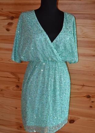 Эксклюзивное платье мятного цвета asos! сеточка+паетки!