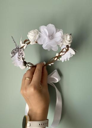Віночок білий з квітами веночек белый с цветами2 фото