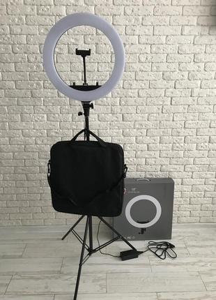 Професійна кільцева лампа hq-18 45 см 55вт в комплекті сума та штатив 2.1 м