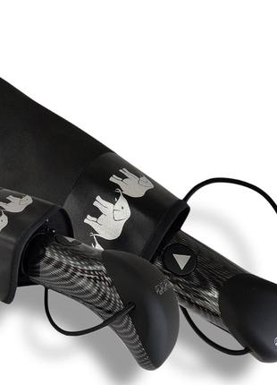 Черный зонтик "три слона" полуавтомат на 9 спиц с прямой стильной ручкой
