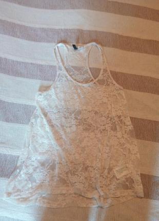 Гипюровая майка боксерка кружевная прозрачная оверсайз oversize. н&m оригинал
