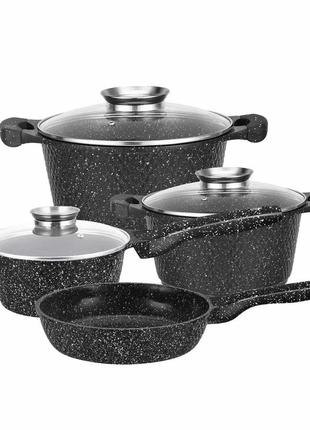 Набор кастрюль и сковорода с гранитным антипригарным покрытием higher kitchen hk-315 7 предметов черный тор