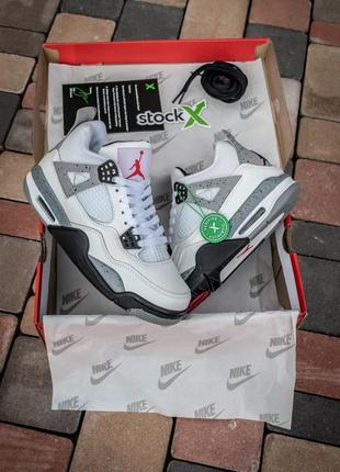 Шикарные мужские кроссовки jordan 4 retro white cement stock x чёрные с серым