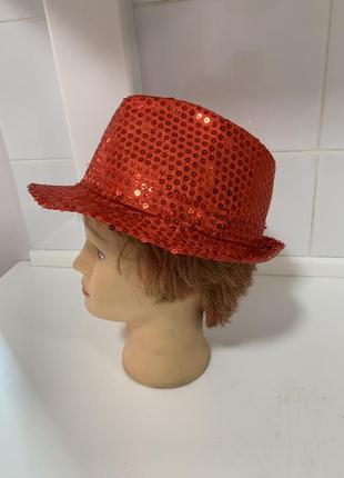 Шляпа диско пайетки красная2 фото