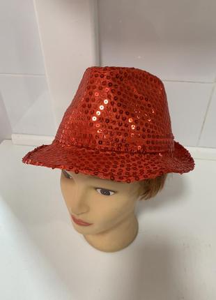 Шляпа диско пайетки красная1 фото