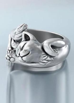 Кольцо колечко стерлинговое серебро 925 котик кот 🐈‍⬛2 фото