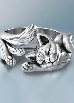 Кольцо колечко стерлинговое серебро 925 котик кот 🐈‍⬛1 фото