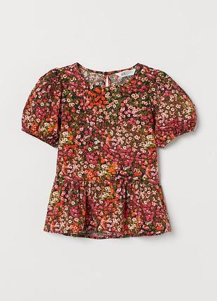Топ блуза в цветочек с баской h&m, 146