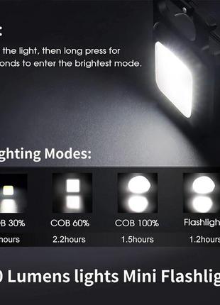 Светодиодный брелок мини фонарик 800lm cob, type c фонарь мультитул на магните и аккумуляторе5 фото