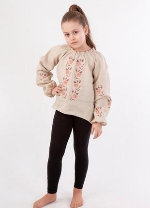 Дівчача вишиванка сорочка вишиванка блузка льон лен для девочек1 фото