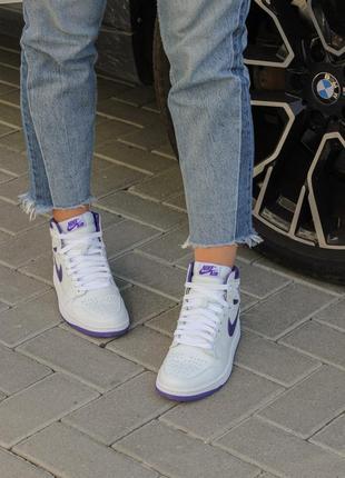 Женские высокие кожаные кроссовки nike air jordan 1 retro high court purple#найк5 фото